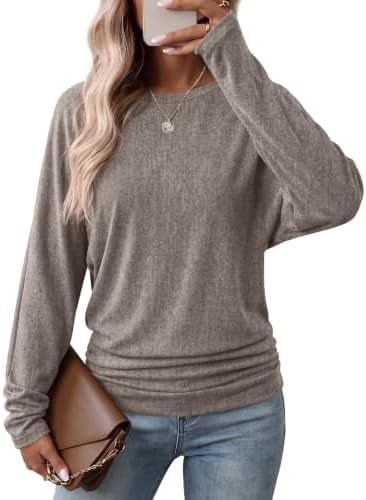 Damen Langarmshirt mit gerafftem Saum Herbst Oberteil Leichter Pullover