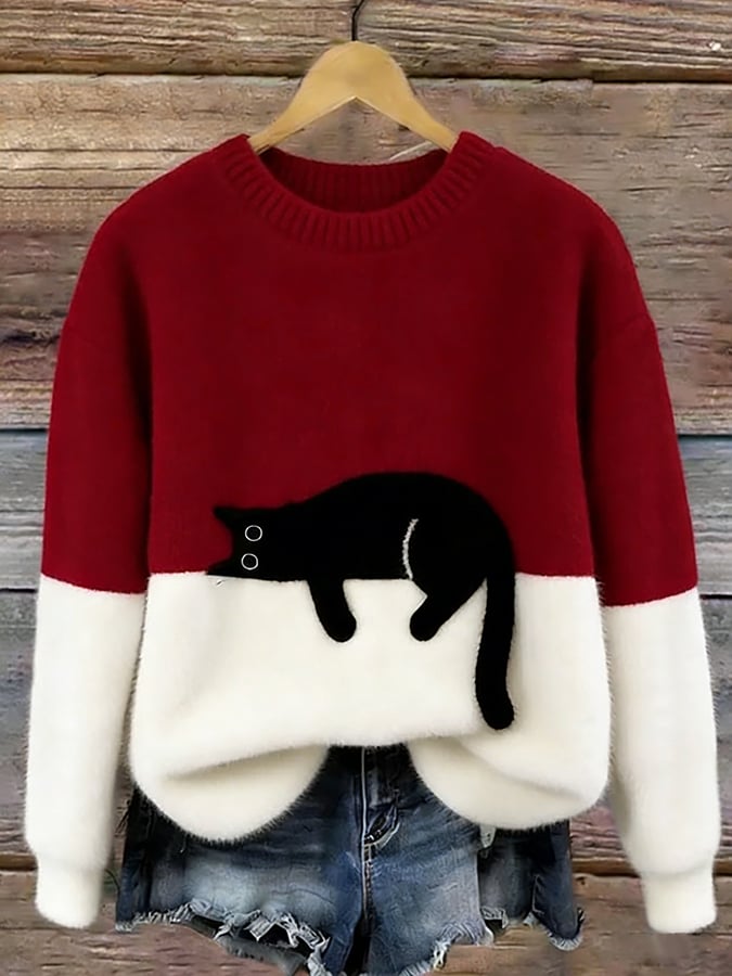 Eleganter Pullover mit Katzenmotiv