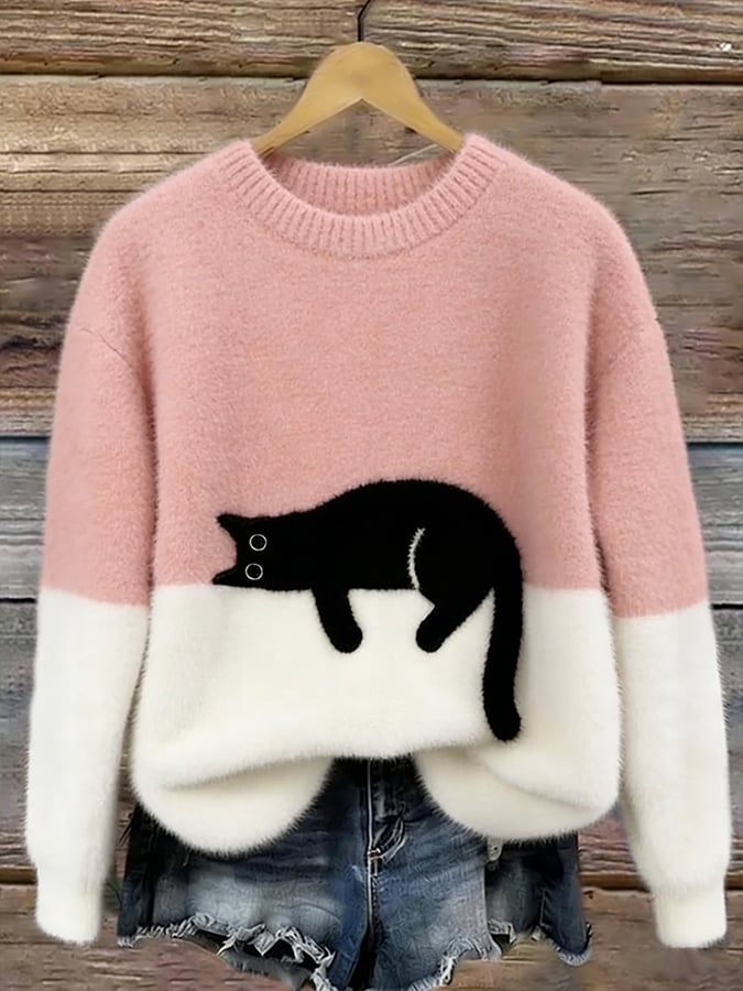 Damen-Sweatshirt mit Katzengrafik