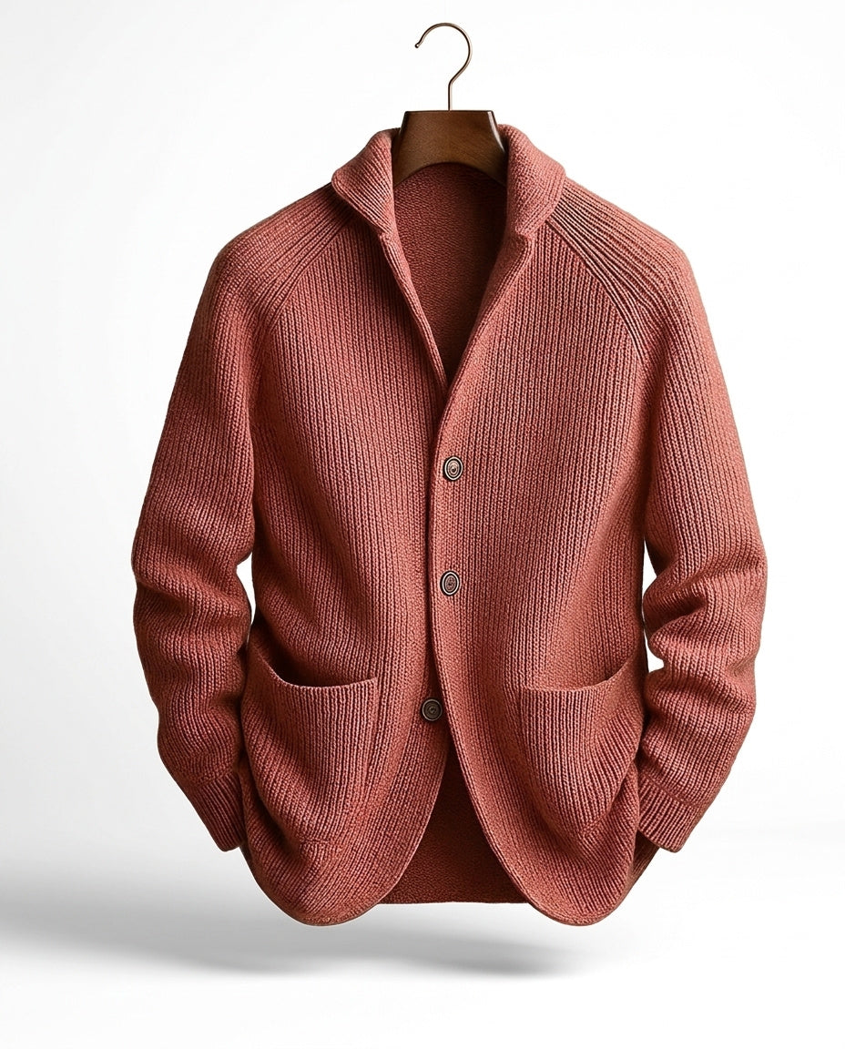Herren-Strickjacke mit Schalkragen und Knopfleiste