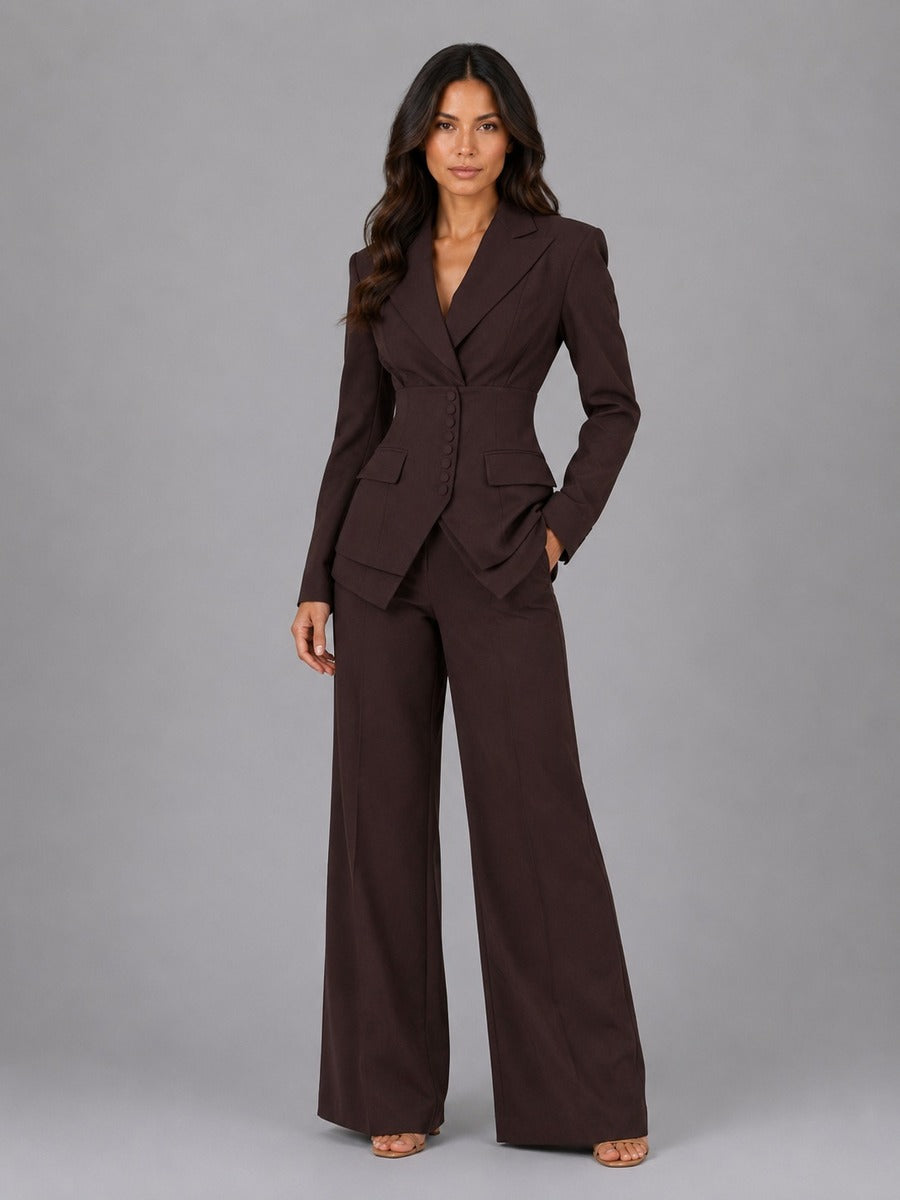 Anselma | Zweiteiliges Set mit Blazer mit betonter Taille und Palazzo-Hose