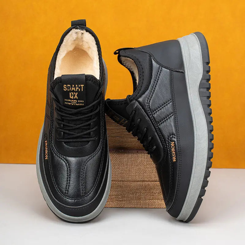 Herren Winter Freizeit Sportschuhe, echtes Leder, wasserdicht, mit weicher Sohle und Samt