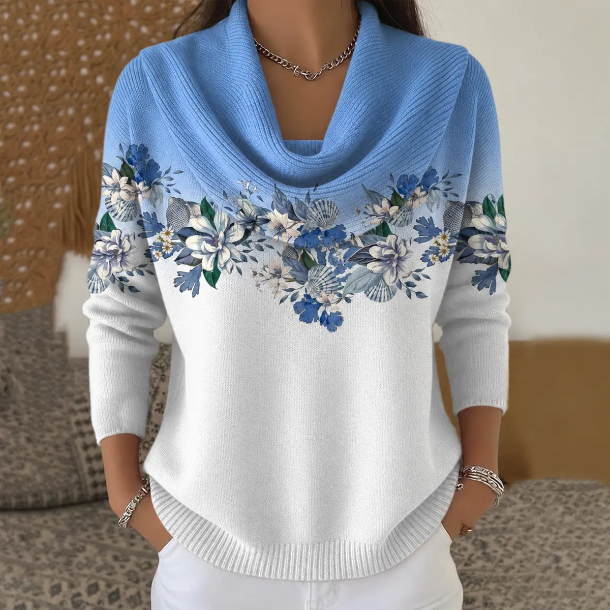 Floraler Rollkragenpullover