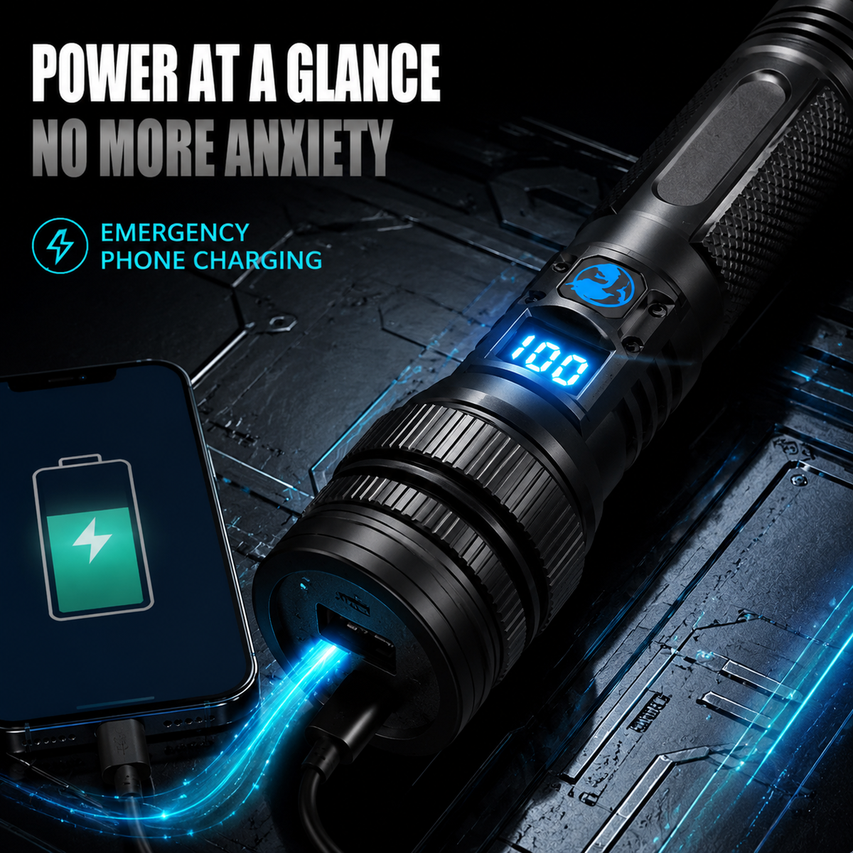 Wiederaufladbare Hochleistungs-Zoom-Taschenlampe – 2000LM, Powerbank & digitale Batterieanzeige