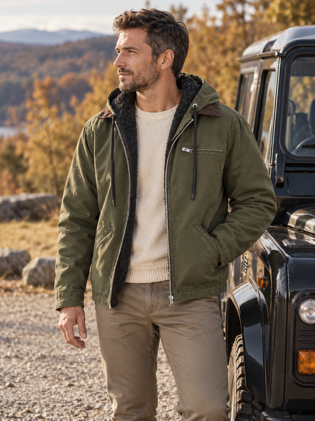 Vintage Dicke Fleecegefütterte Kapuzenjacke mit Reißverschluss