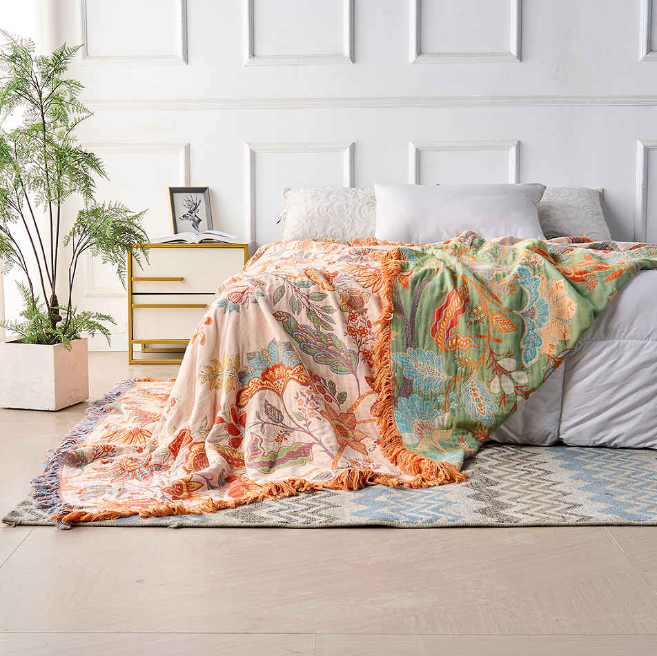 Rustikale Blumen-Boho-Decke | 100% Baumwolle Blumendecke