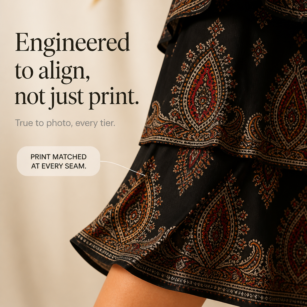 Gestufte Midi-Kleid mit Paisley-Druck und geschlitzten Ärmeln