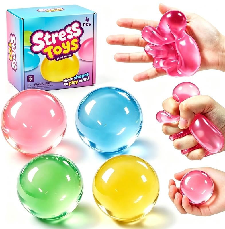 Kokosnussöl-Squishy 4er-Pack, Anti-Rückprall-Stressbälle in vier Farben