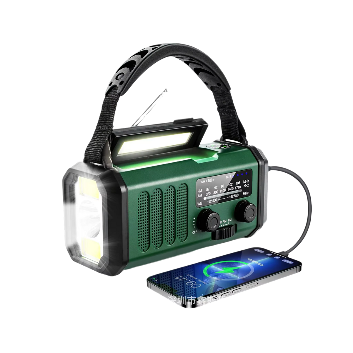 Kurbelradio mit Solarladung und LED-Taschenlampe