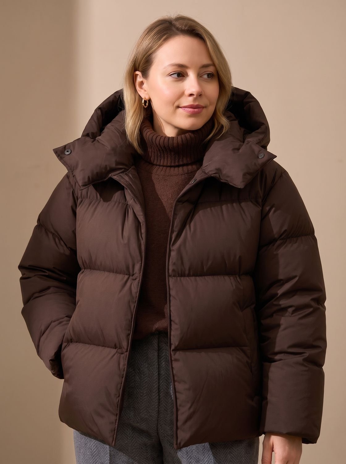 Damen Daunenjacke Oversized Winterjacke mit Kapuze