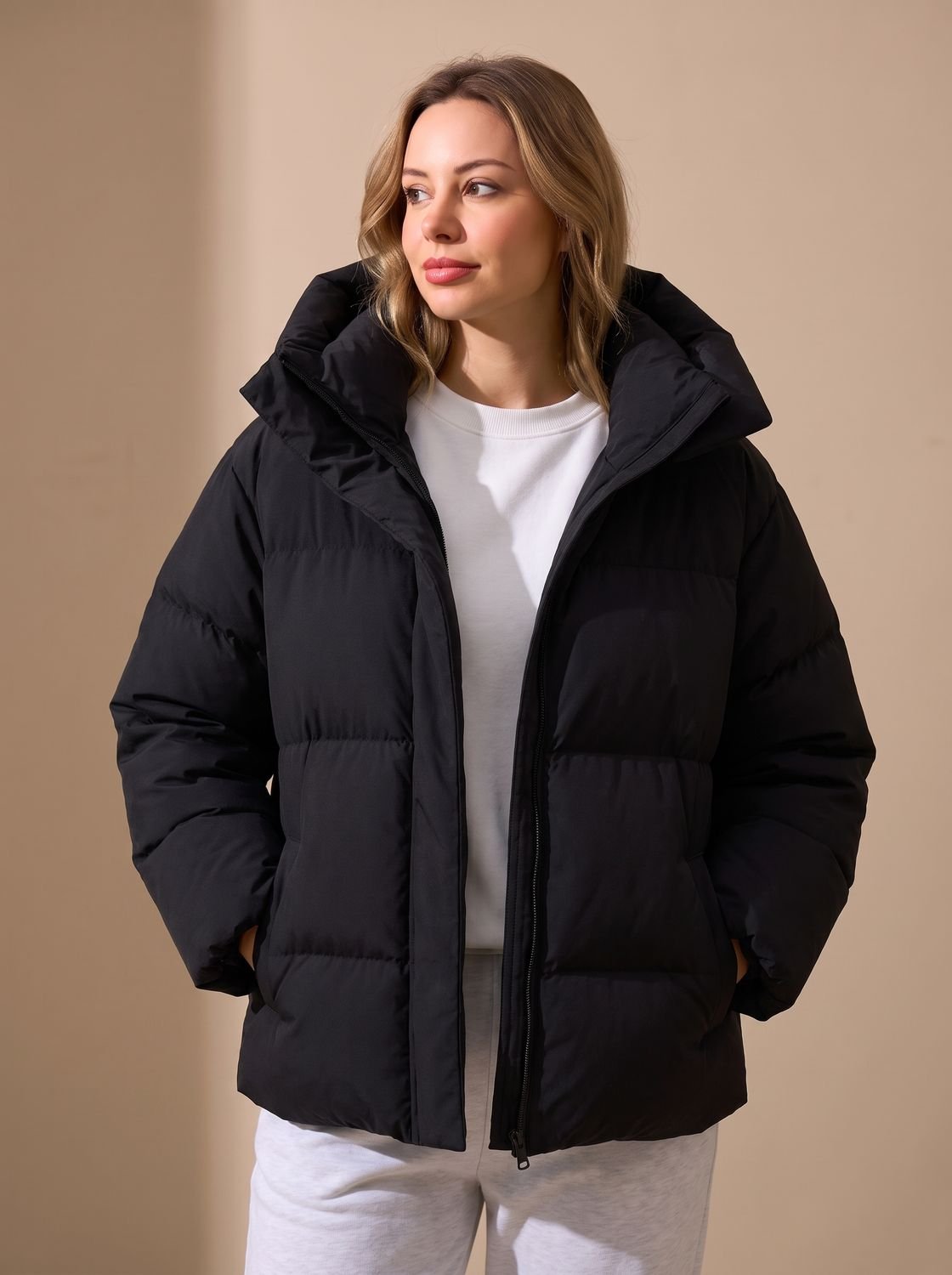 Damen Daunenjacke Oversized Winterjacke mit Kapuze