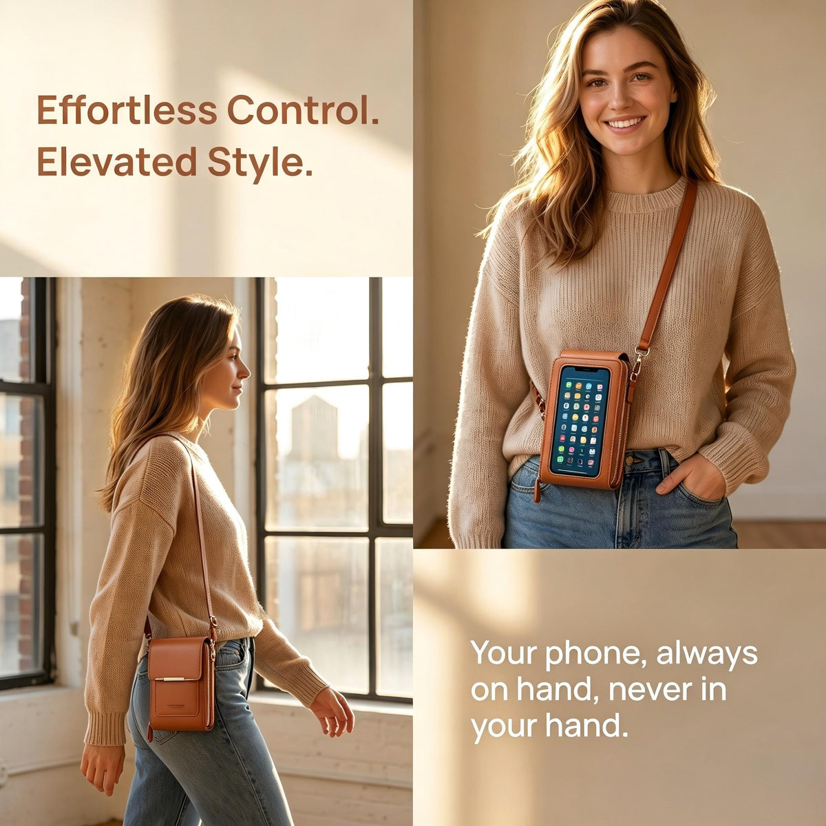 Touchscreen Crossbody Handy-Geldbörse mit Kartenfächern