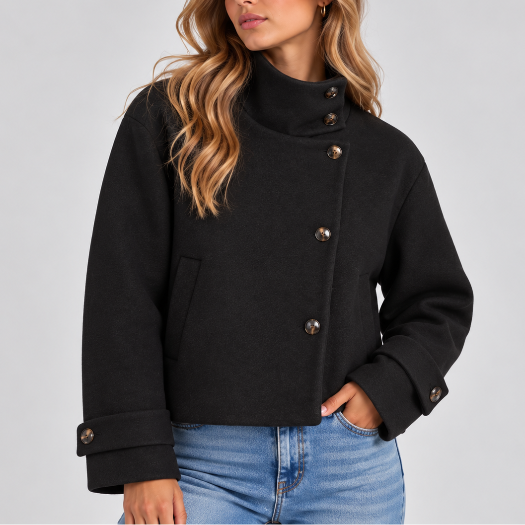 Hochgeschlossene Kurze Jacke für Damen mit Knopfleiste