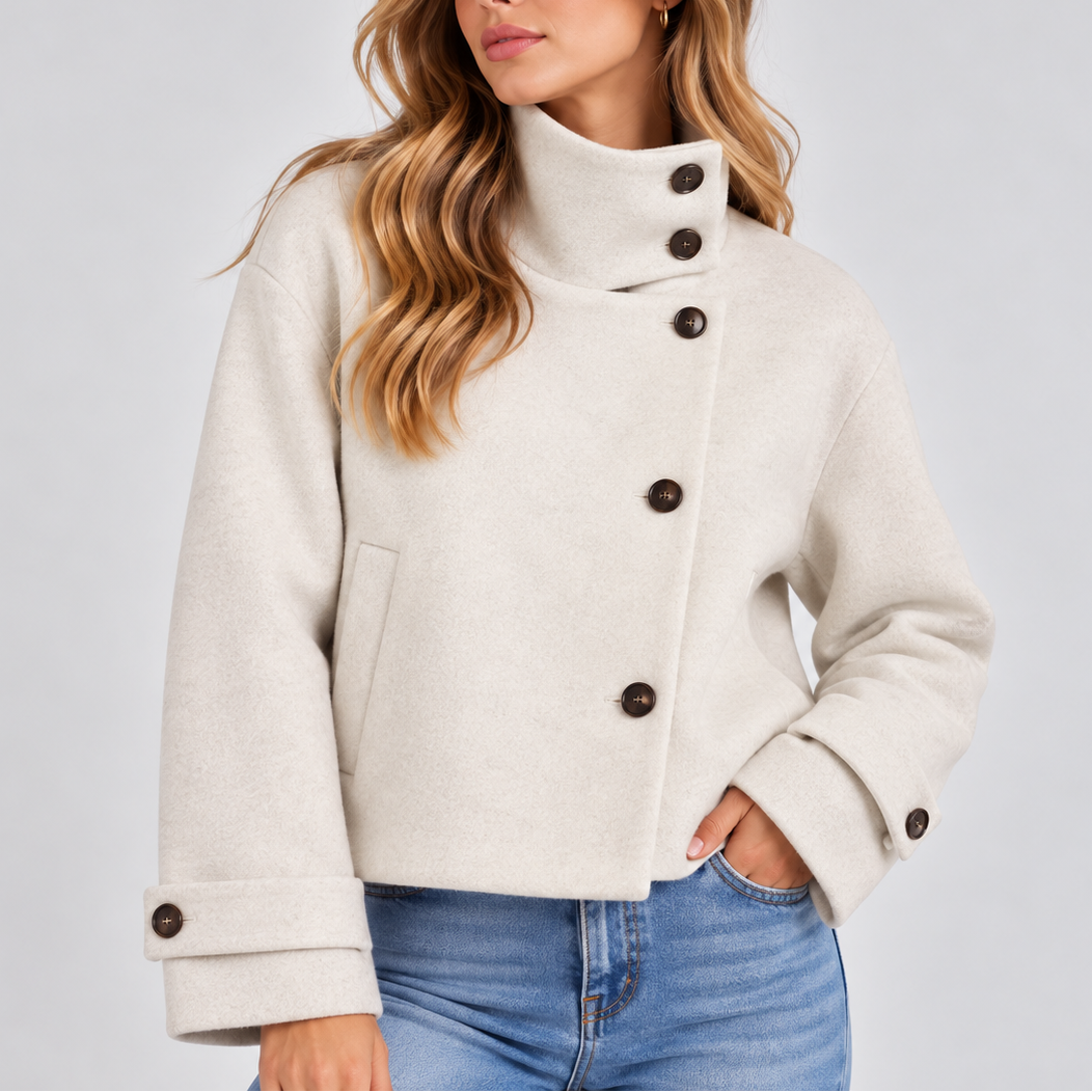 Hochgeschlossene Kurze Jacke für Damen mit Knopfleiste