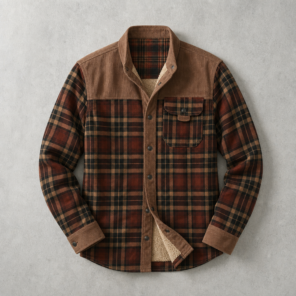 Brunico Karo-Flanell Sherpa-gefüttertes Field Overshirt