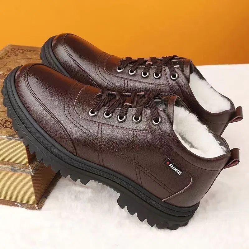 Warme Winter-Lederschuhe für Herren mit dicker Sohle