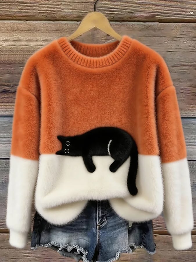 Eleganter Pullover mit Katzenmotiv