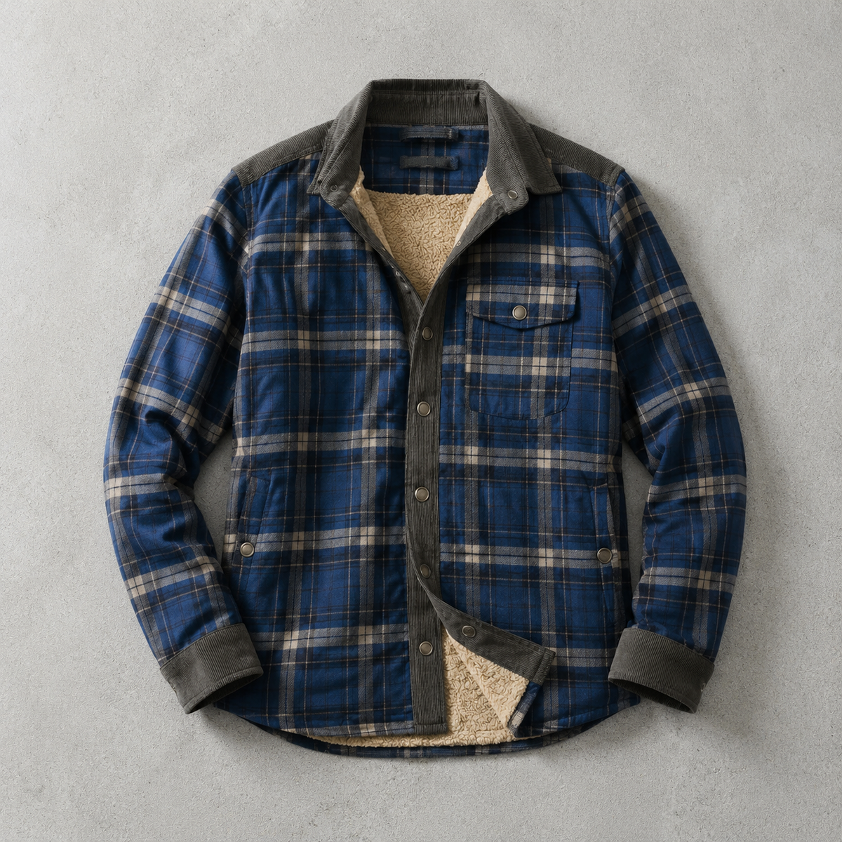 Brunico Karo-Flanell Sherpa-gefüttertes Field Overshirt