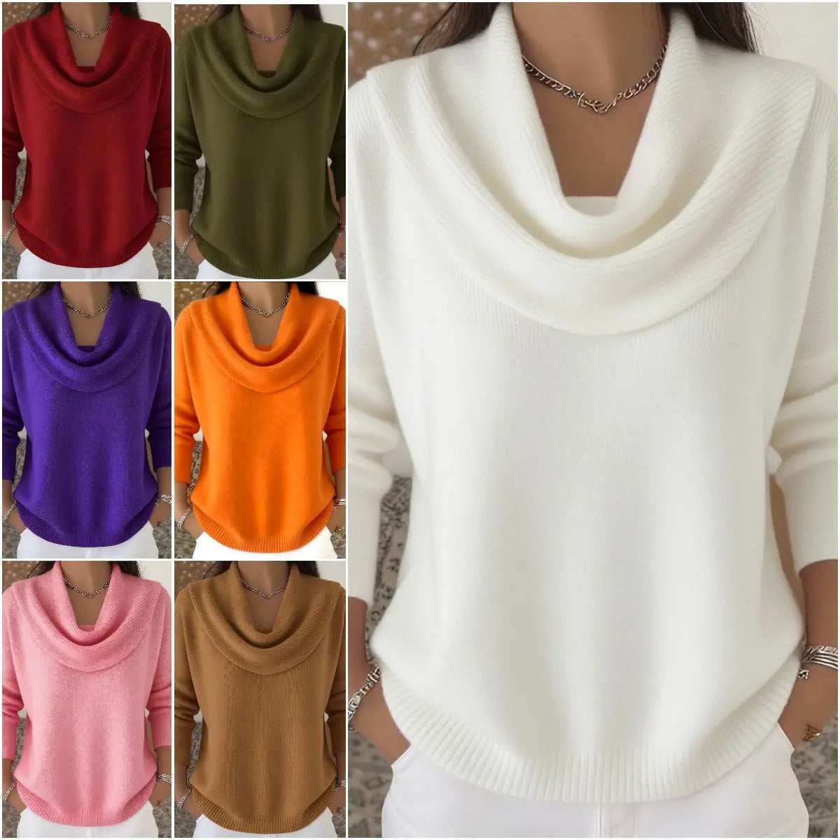 2026 Herbst/Winter Einfarbiger Pullover mit langen Ärmeln und elegantem Ausschnitt
