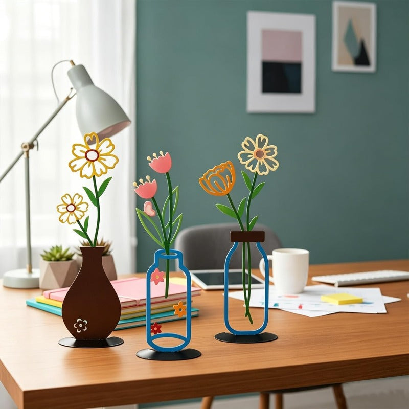 Minimalistische Metall-Linienkunst Blumen