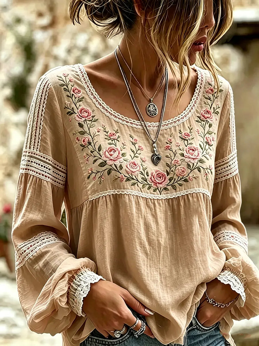 Boho Bluse mit floraler Stickerei