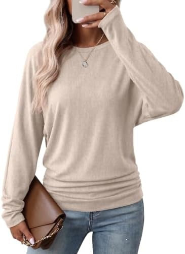 Damen Langarmshirt mit gerafftem Saum Herbst Oberteil Leichter Pullover