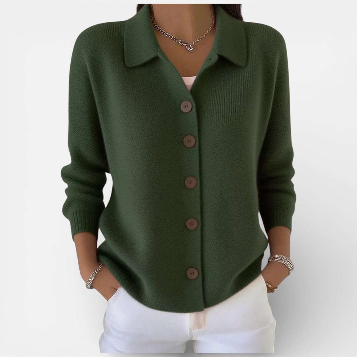 Strickbluse mit Polokragen und Knopfleiste