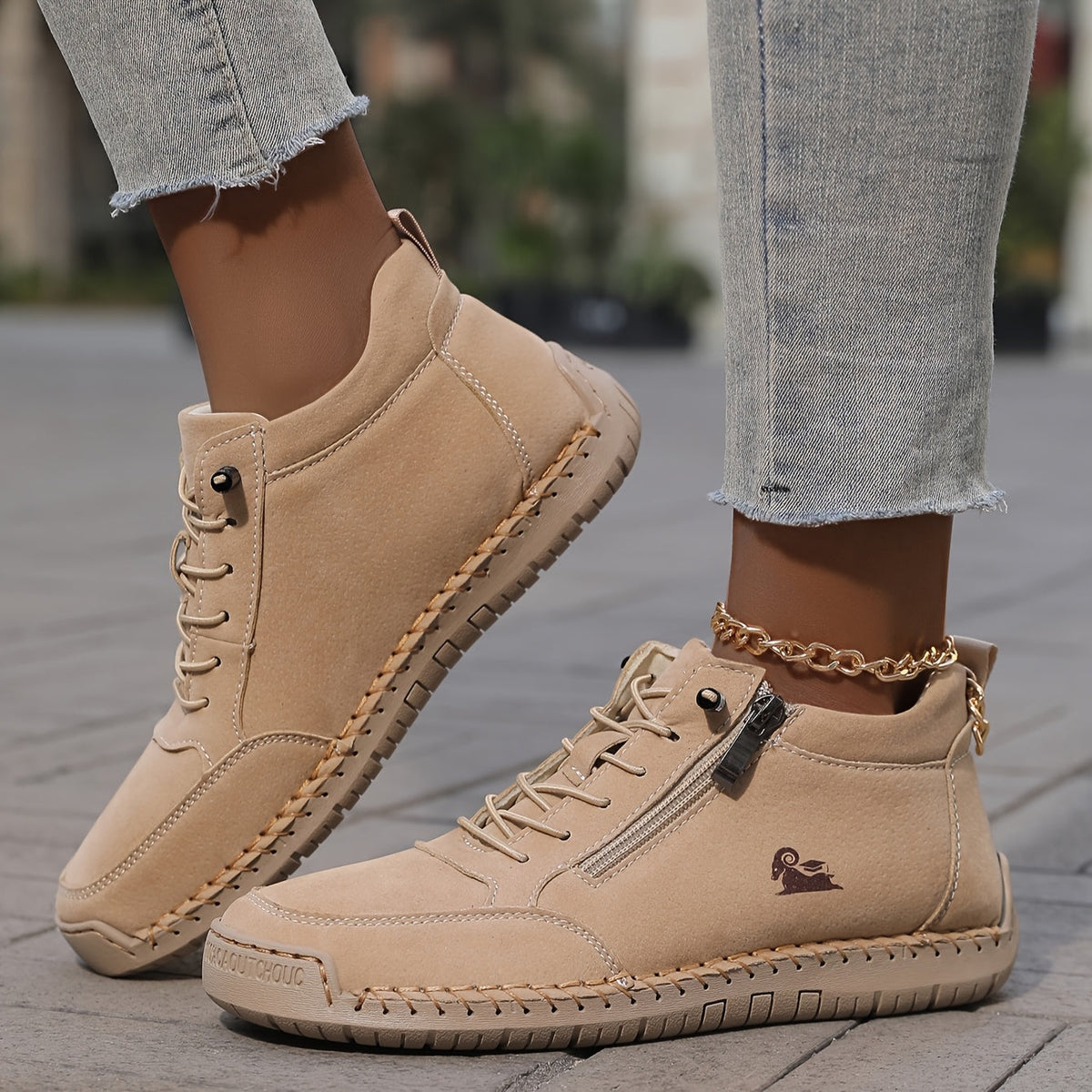 Damen Bequeme Schnür-Knöchel-Sneaker