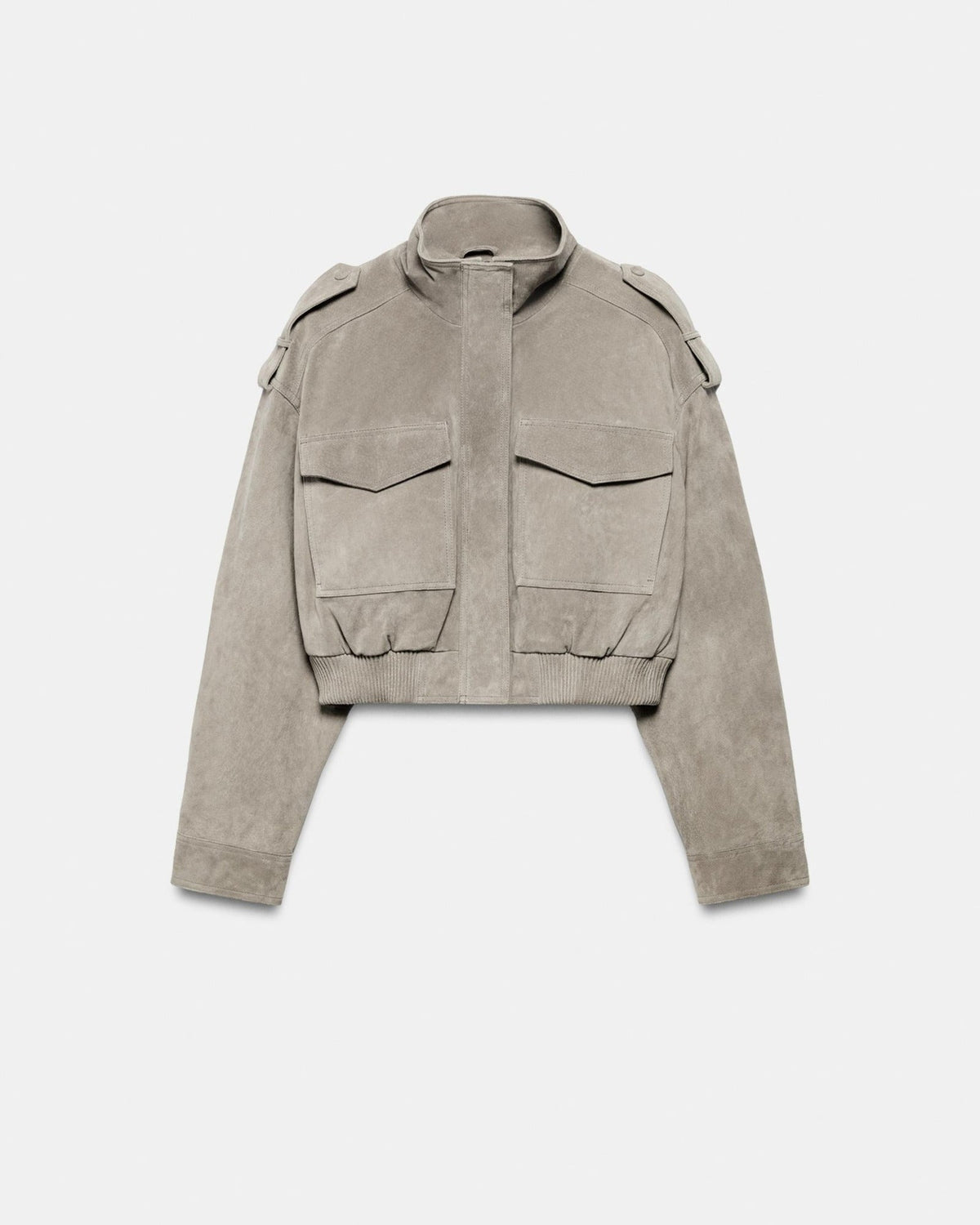 Wildleder Cropped Bomberjacke in Grau