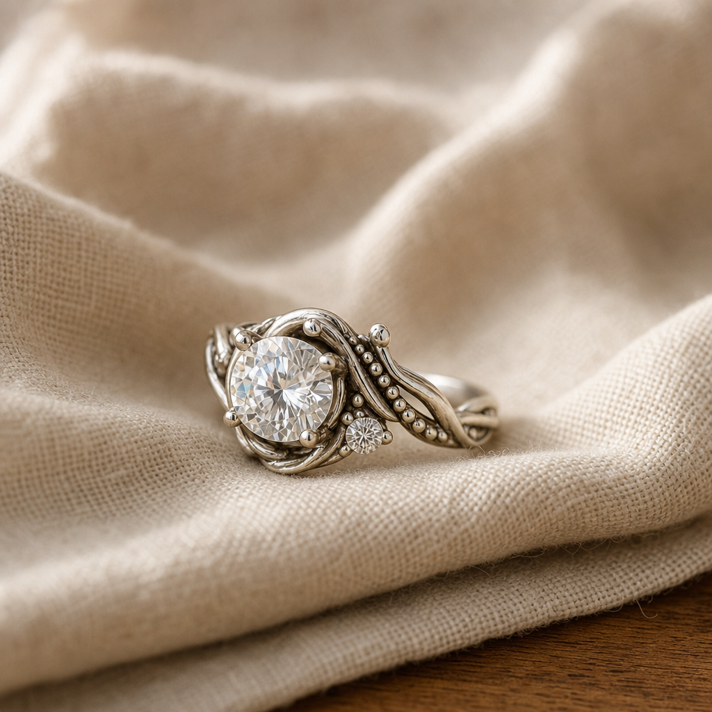 Eleganter Silberner Ast Zirkonia Ring
