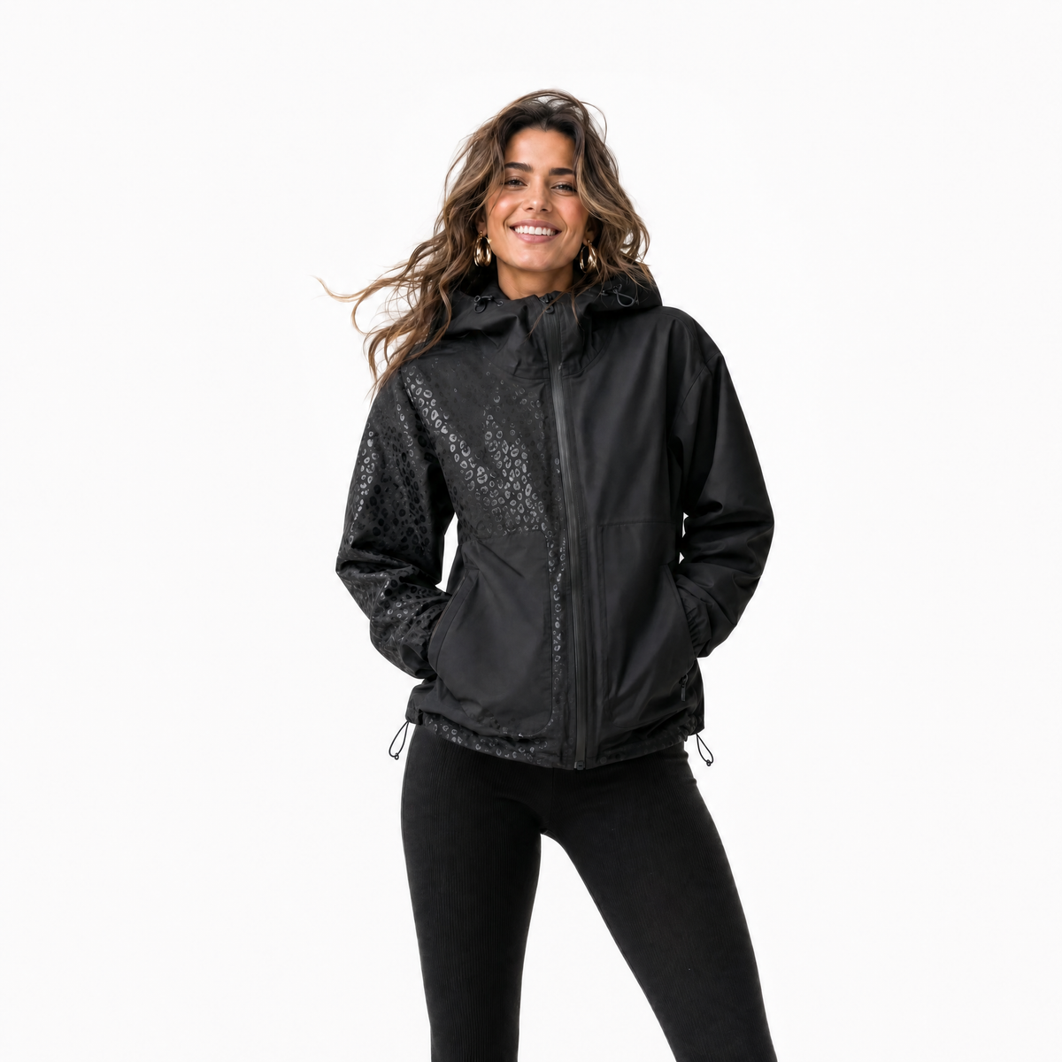 Regenjacke Damen mit verstecktem Leoparden-Print
