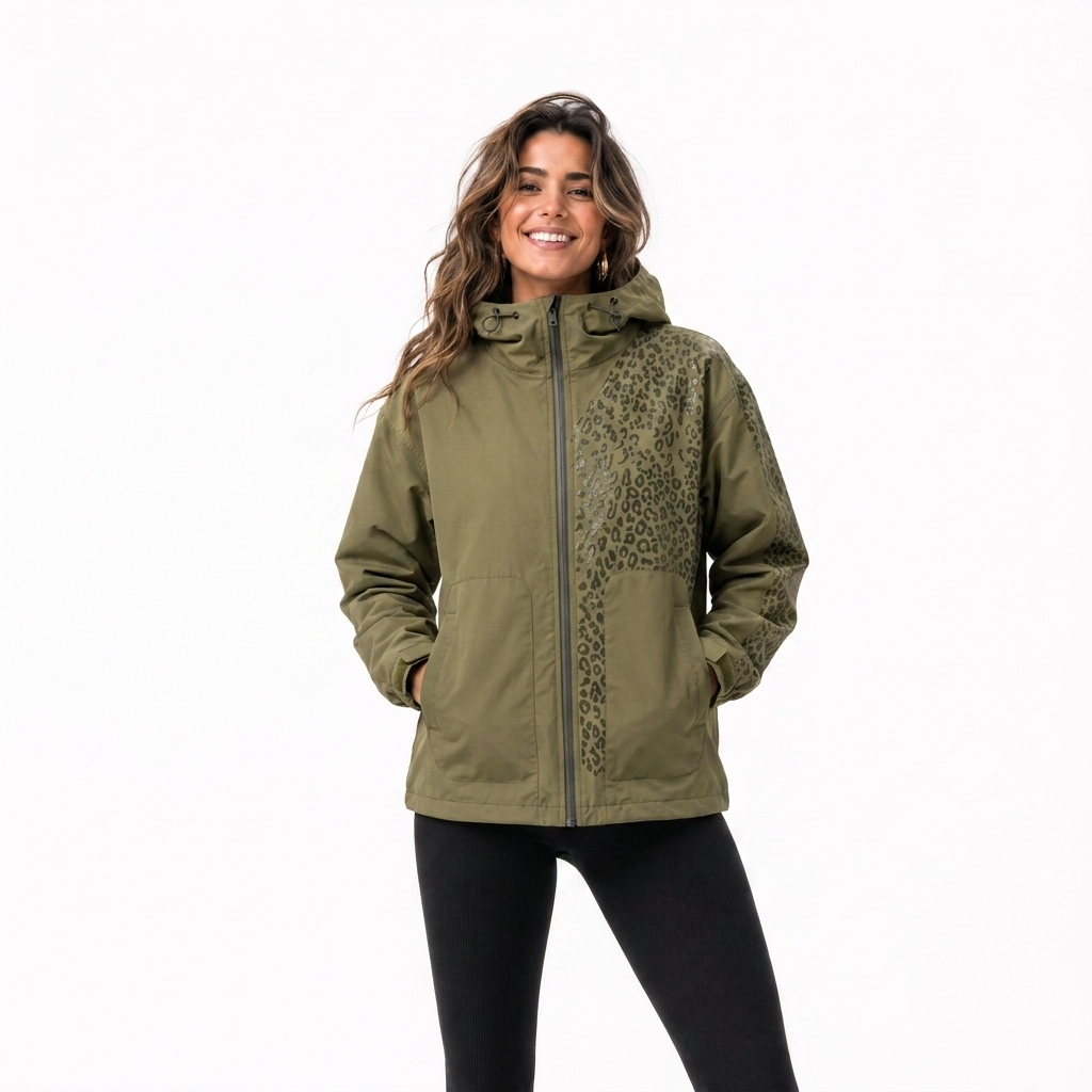Regenjacke Damen mit verstecktem Leoparden-Print