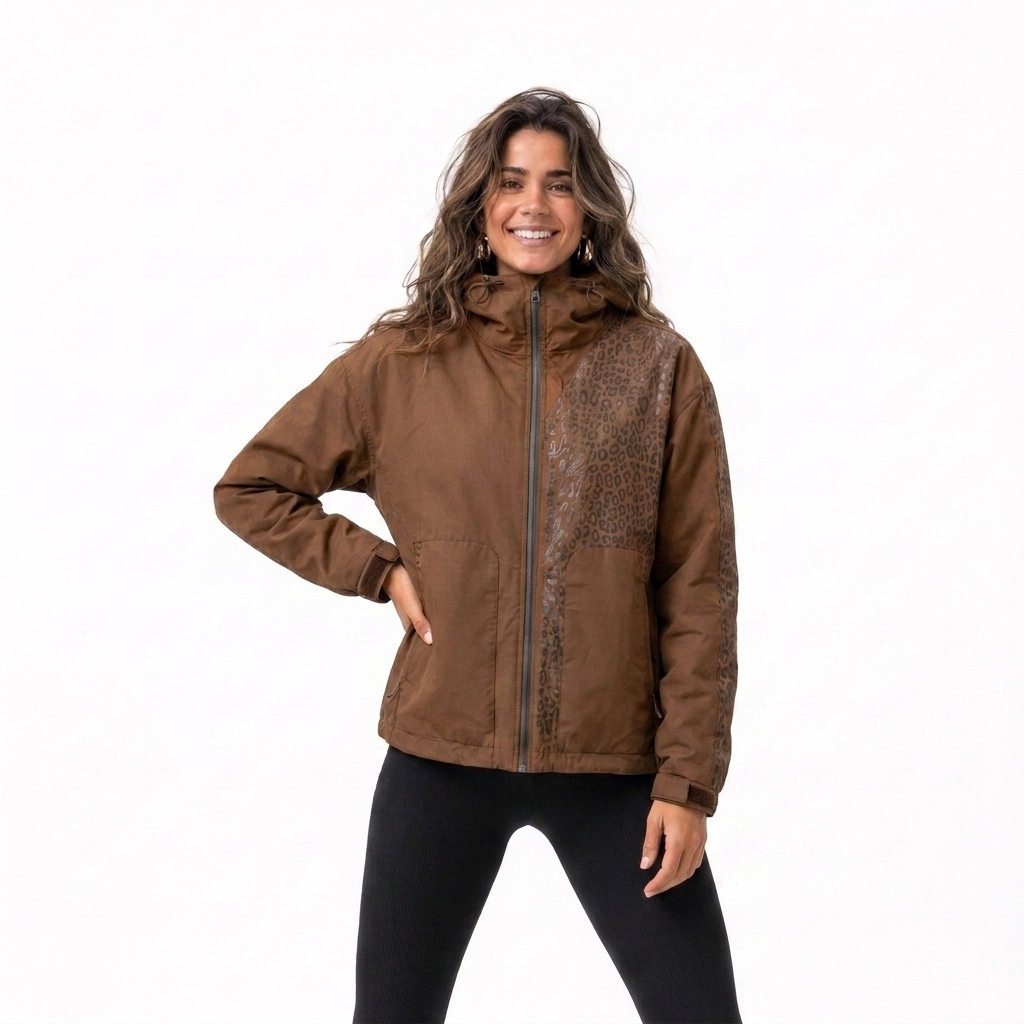Regenjacke Damen mit verstecktem Leoparden-Print