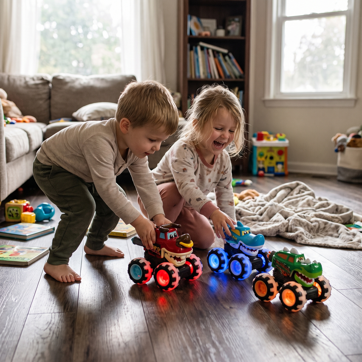 Press & Go Tier-Monster-Truck mit LED-Rädern