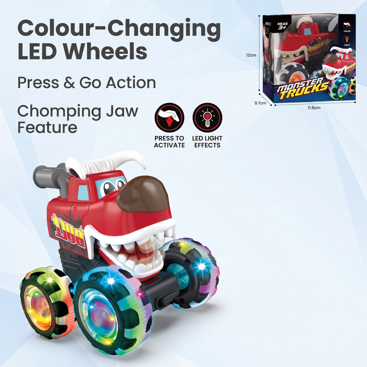 Press & Go Tier-Monster-Truck mit LED-Rädern