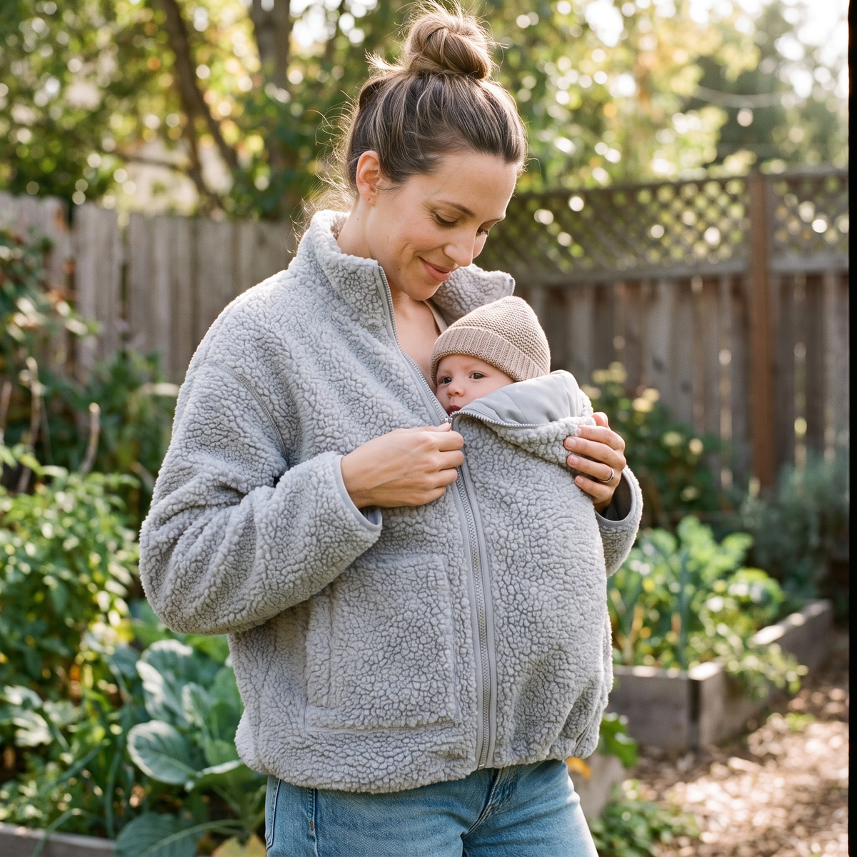 2 in 1 Teddy Umstands- und Tragejacke