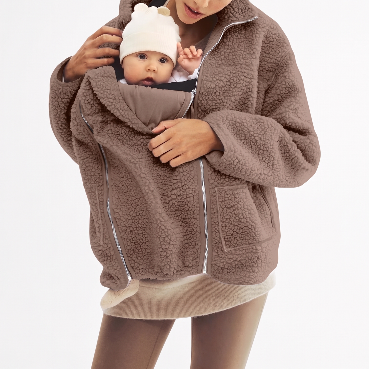 2 in 1 Teddy Umstands- und Tragejacke