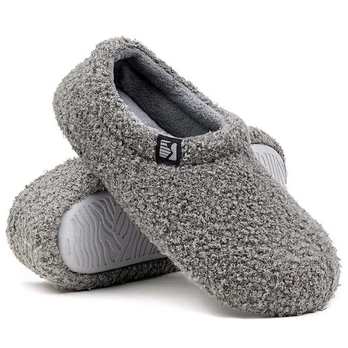 Sherpa-Fleece-Hausschuh mit Memory-Foam-Fußbett und Gummisohle, maschinenwaschbar
