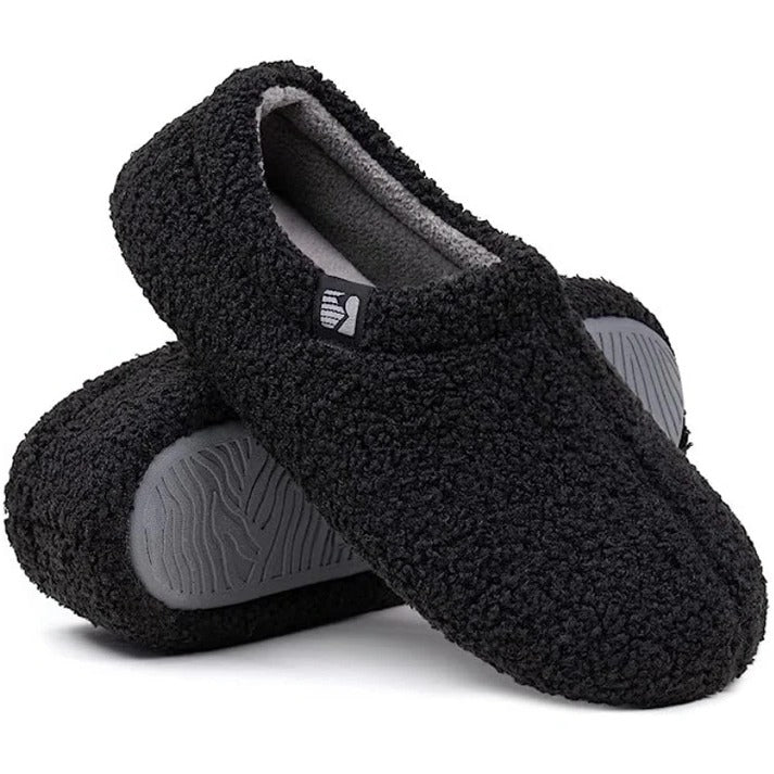 Sherpa-Fleece-Hausschuh mit Memory-Foam-Fußbett und Gummisohle, maschinenwaschbar