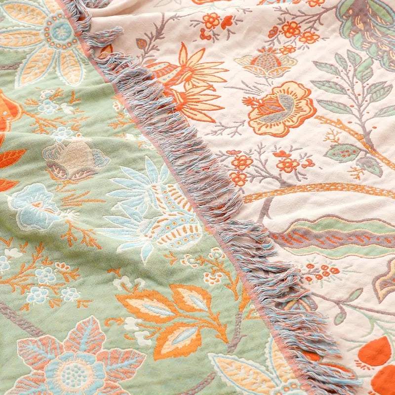 Rustikale Blumen-Boho-Decke | 100% Baumwolle Blumendecke