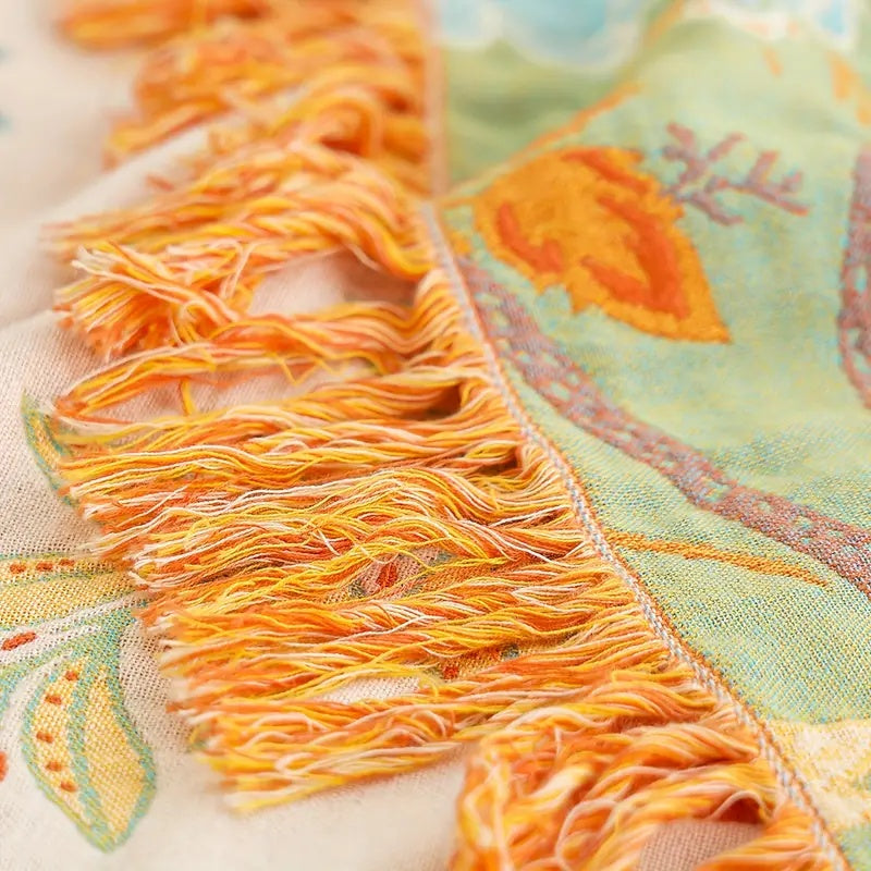 Rustikale Blumen-Boho-Decke | 100% Baumwolle Blumendecke