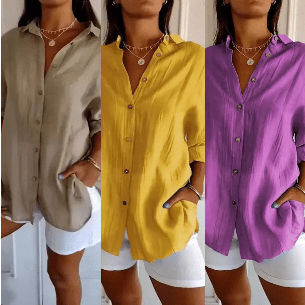 3er-Set Ibiza Hemden aus Baumwollleinen – Halbplissiertes Design