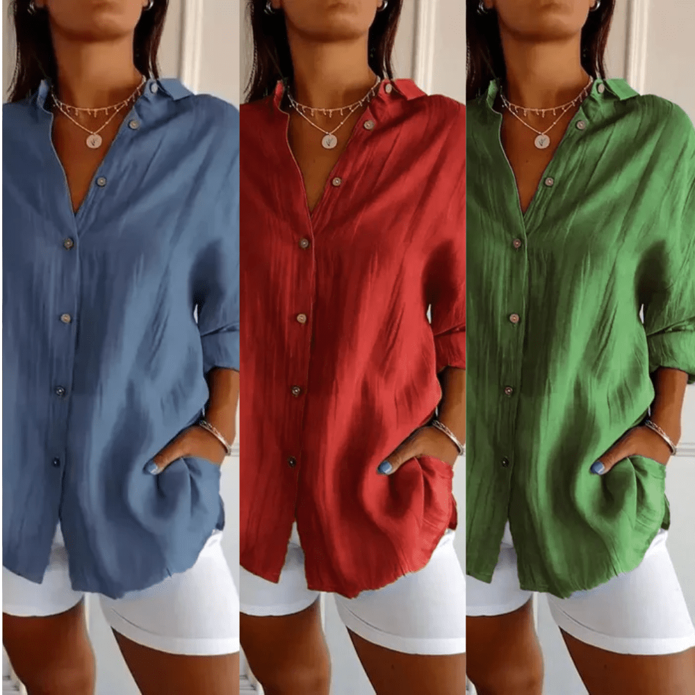 3er-Set Ibiza Hemden aus Baumwollleinen – Halbplissiertes Design