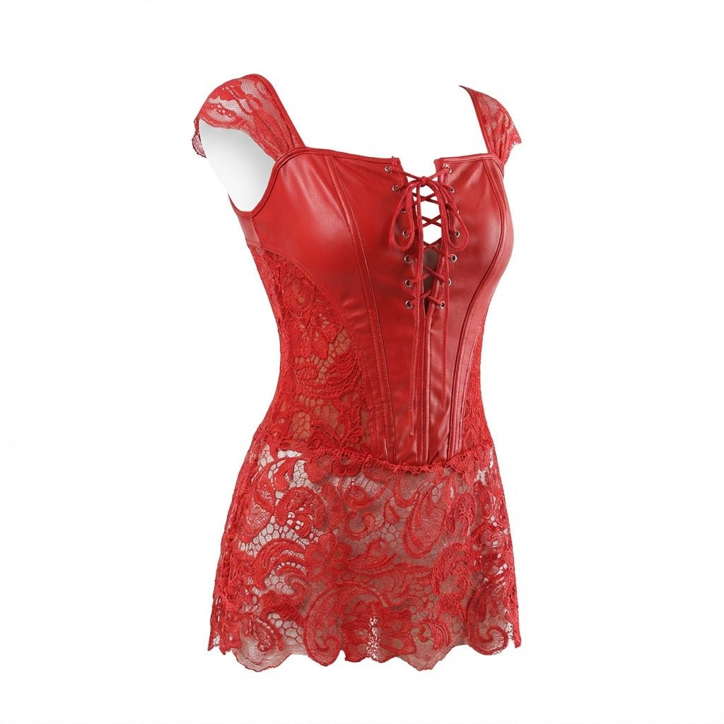 Spitzen-Korsettkleid aus Kunstleder