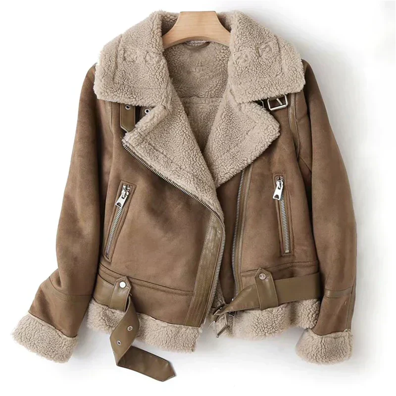 Damen Lederjacke mit Sherpa-Futter – Warmer Biker-Stil für Herbst und Winter