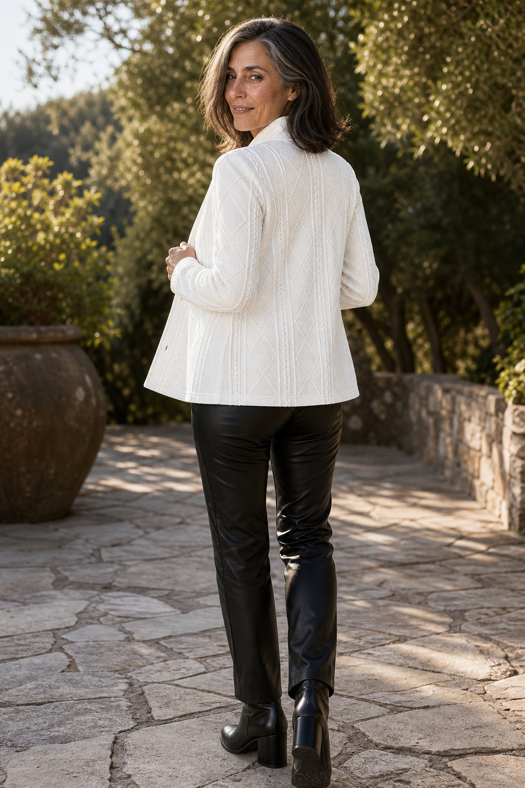 Texturierter Strick-Blazer mit Stehkragen und offener Front