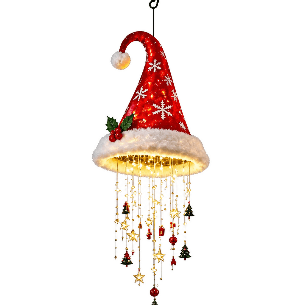 Weihnachtsmützen-Hängelampe mit Lichtersträngen