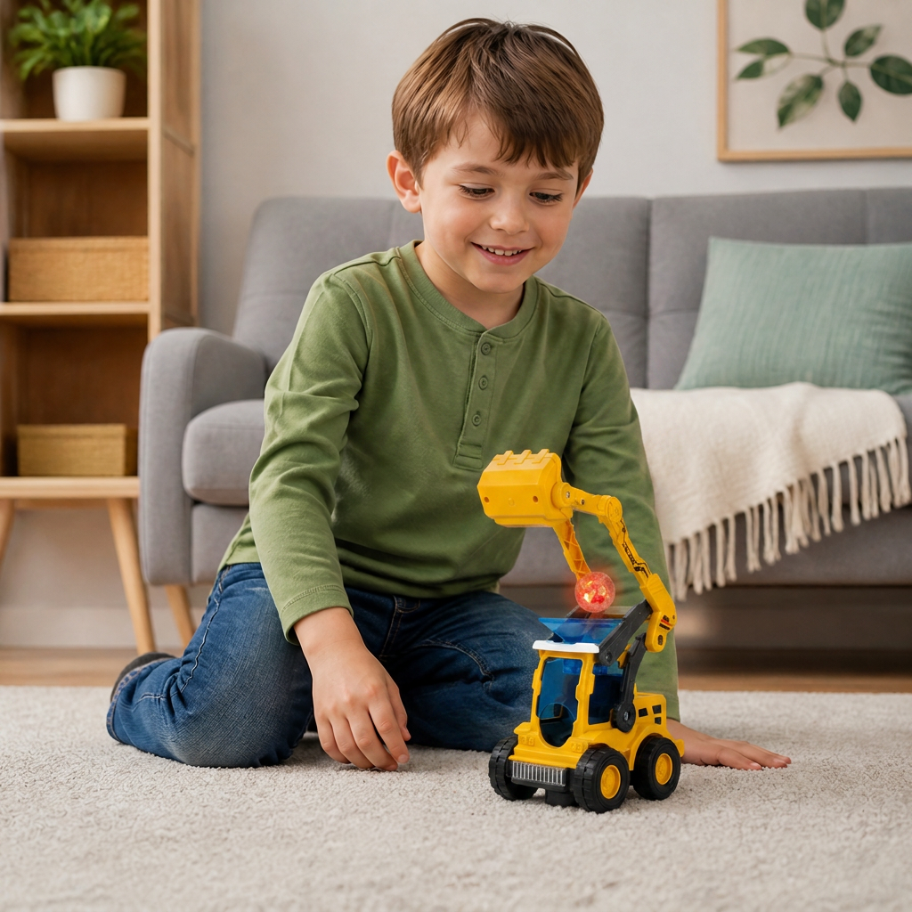 Interaktiver leuchtender Bau-Bulldozer mit Ballwerfer für Kinder