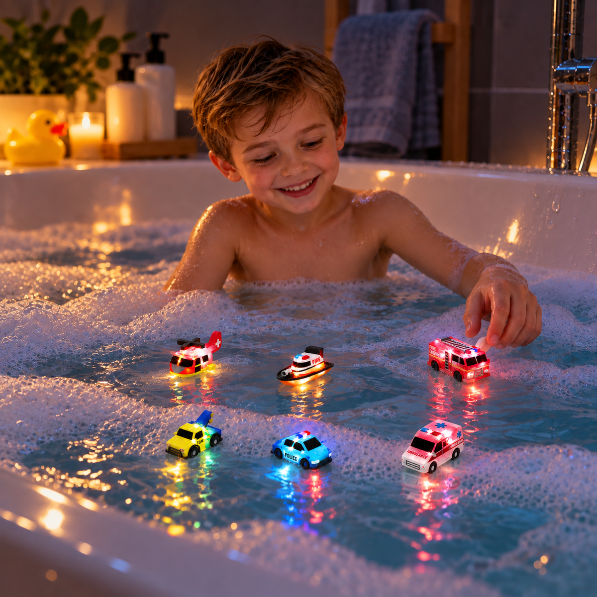 6er-Pack Farbwechselnde Einsatzfahrzeug-Badespielzeuge für Babys & Kleinkinder