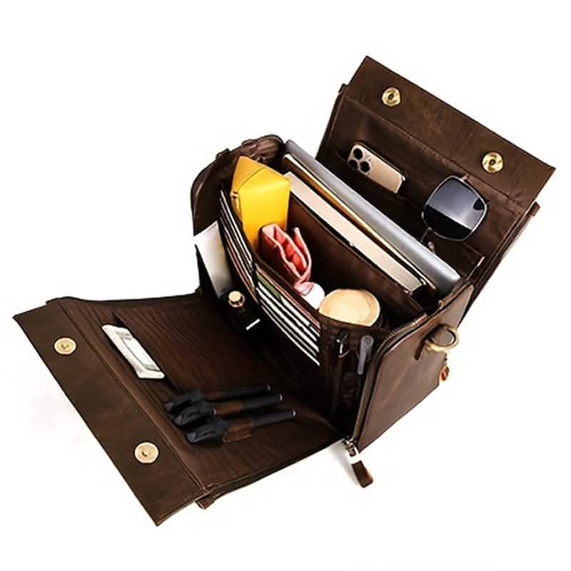 Vintage PU-Leder-Handtasche mit Multitaschen-Organizer-Einsatz